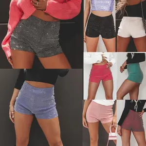 Women Shiny Rhinestone Shorts Sparkly High Waist Summer Short Pants