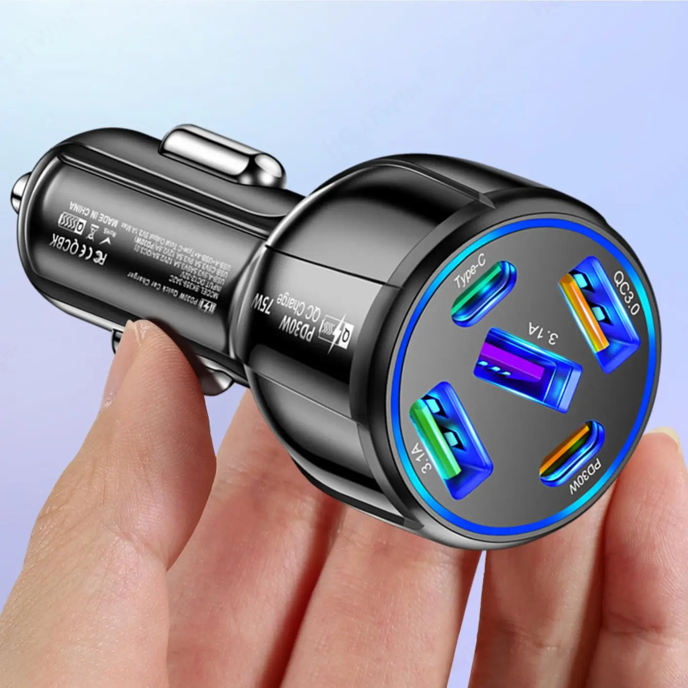 5 In 1 Car Charger, 5-Port USB Car Charger, 75W Type-C Wireless Car Charger Fast Charge, Durable Multipurpose Car Accessories USB Charger, Men's Truck