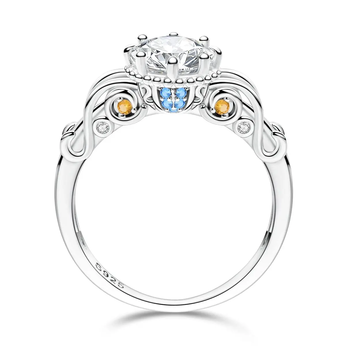 NARMO Women's Fairytale Pumpkin Carriage Ring - S925 Silver White Gold-Plated, Cubic Zirconia Princess Crown Jewelry, Hypoallergenic Tarnish-Resistant for Role Play, Anniversary Daily Casual Promise Ring, Princess-Shaped, Youth, Everyday Wear, Christmas,