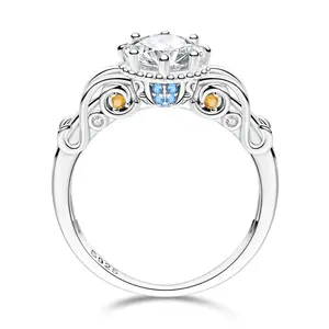 NARMO Pumpkin Carriage Ring with CZ S925 Silver Plated - Fairytale Princess Crown Style Promise Ring with White Gold Plated, a great romantic jewelry gift for women, teens, girls on birthdays, Christmas
