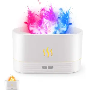 Colorful Flame Diffuser Humidifier - Ultrasonic Aroma Diffuser with Auto Shut-Off - LED Light, White