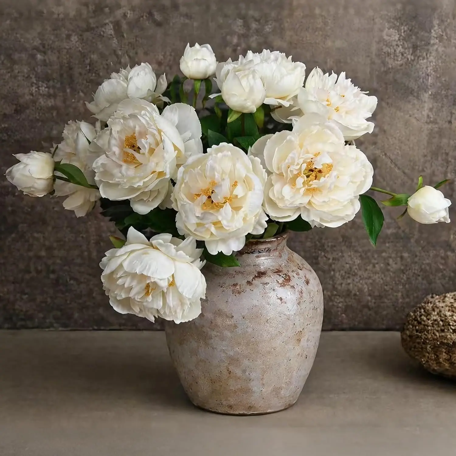 4 Pcs Silk Peonies Artificial Flowers Bulk Faux Peony Bouquet Fake Flower for Wedding Bridal Shower Centerpieces DIY Floral Arrangements Home Party Decorations (White)