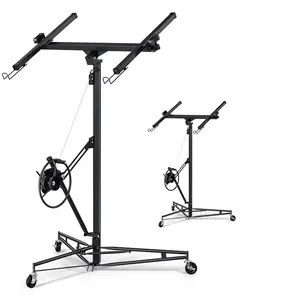 GARVEE 11 FT Drywall Lifter Sheetrock Lift, 150 Lbs Capacity Heavy Duty Drywall Lift Panel with 3 Lockable Wheels & 360° Adjustable Telescopic Arm, Drywall Jack Lift for Home Improvement, Black