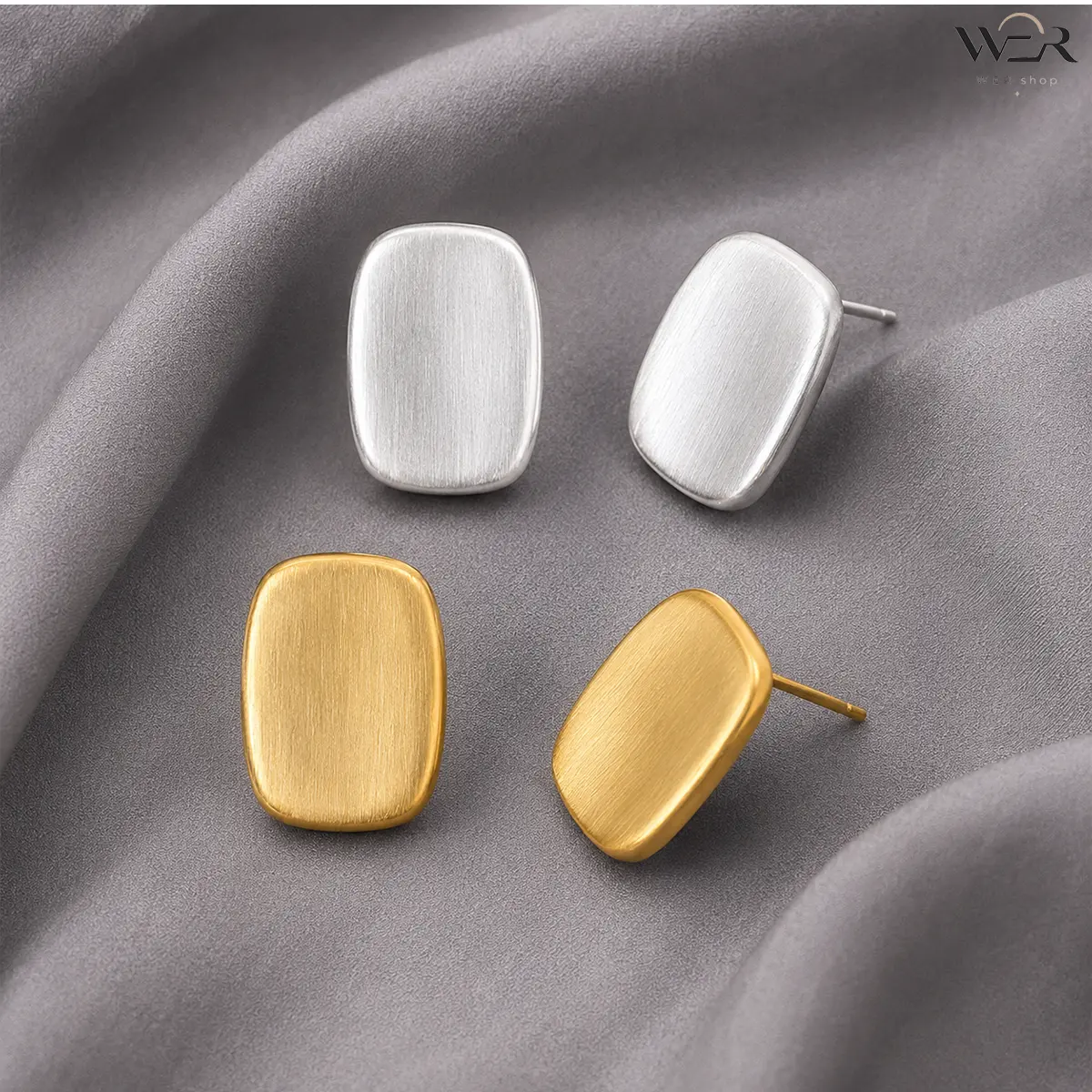 Women's Elegant Minimalist Rectangle Stud Earrings - Lightweight Fashionable Accessories, Modern Geometric Design with Brushed Soft Finish, Gold Aesthetic or Silver Tone Earring Stacks for Casual Everyday Wear, Studs Earrings, Jewelry Stack