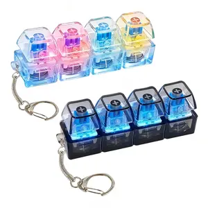 4-Key Keyboard Fidget Clicker Gadget - LED Lights, Tactile Feedback, Stress Relief Keychain, Office Desk Focus Tool for Adults (Black & White 2-Pack), Fidget Clicker Keyboard