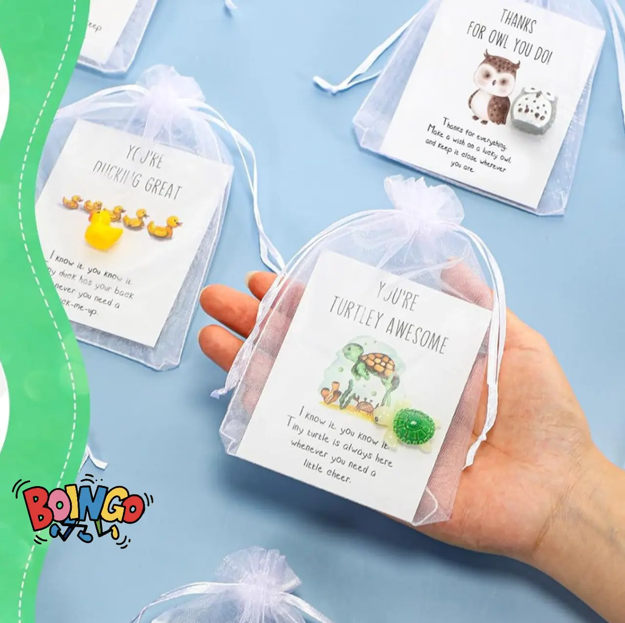 Set of 25 Employee Appreciation Gifts Bulk, gathering Thank You Staff Gift with Animal Pun Note Cards for Coworkers, BOINGO Quality Materials Funny Resin Ducks Stars Whales Turtles Owls Favors, halloween gift card, christmas gift