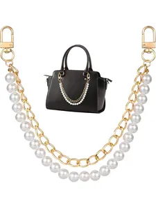 Faux Pearl Decorated Handbag Strap, Fashionable Elegant Chain Strap for Handbag, Shoulder Crossbody Bag, Short Handle Replacement Charms Accessories for Women