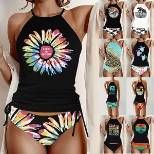 Two-piece plus-size women's printed swimsuit