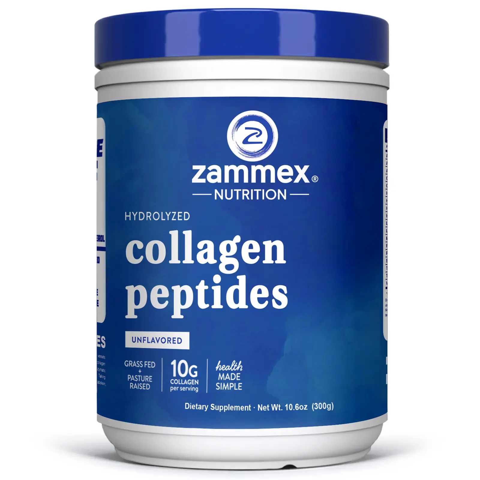 Zammex Hydrolyzed Collagen Peptides Powder (10.58oz), Unflavored Collagen Peptides Dietary Supplement for Women - Supports Skin Care, Hair & Nail Health (Types I-III), Sugar Free