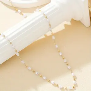 1 Irregular Rice Grain-shaped Necklace, Fashionable, Simple, Shiny, Versatile, Cool-toned Vintage Geometric Three-dimensional Middle Eastern Bohemian Style Collarbone Chain Necklace, Suitable for Women to Wear Daily, on Holidays, During Travel