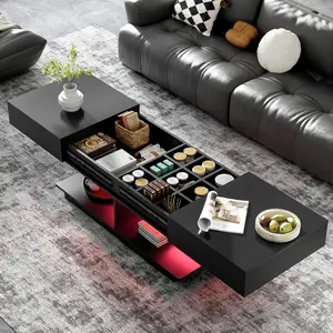 Extendable Coffee Table, Efficient Central Coffee Table with Multiple Storage Compartments, Multifunctional Adjustable Coffee Table with Hidden Storage Space for Living Room