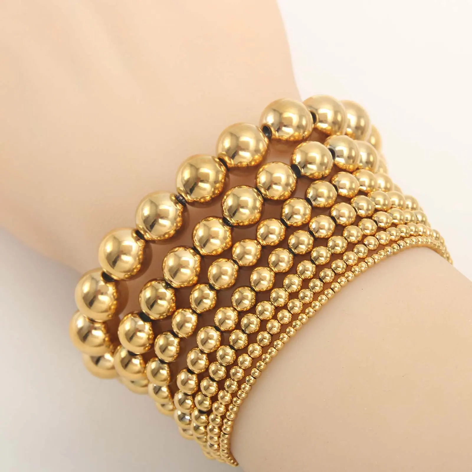 Stainless Steel Beaded Bracelets for Men - Golden & Silver Options, Multiple Sizes, Layering Daily Wear Artificial Gemstone Jewelry Accessories