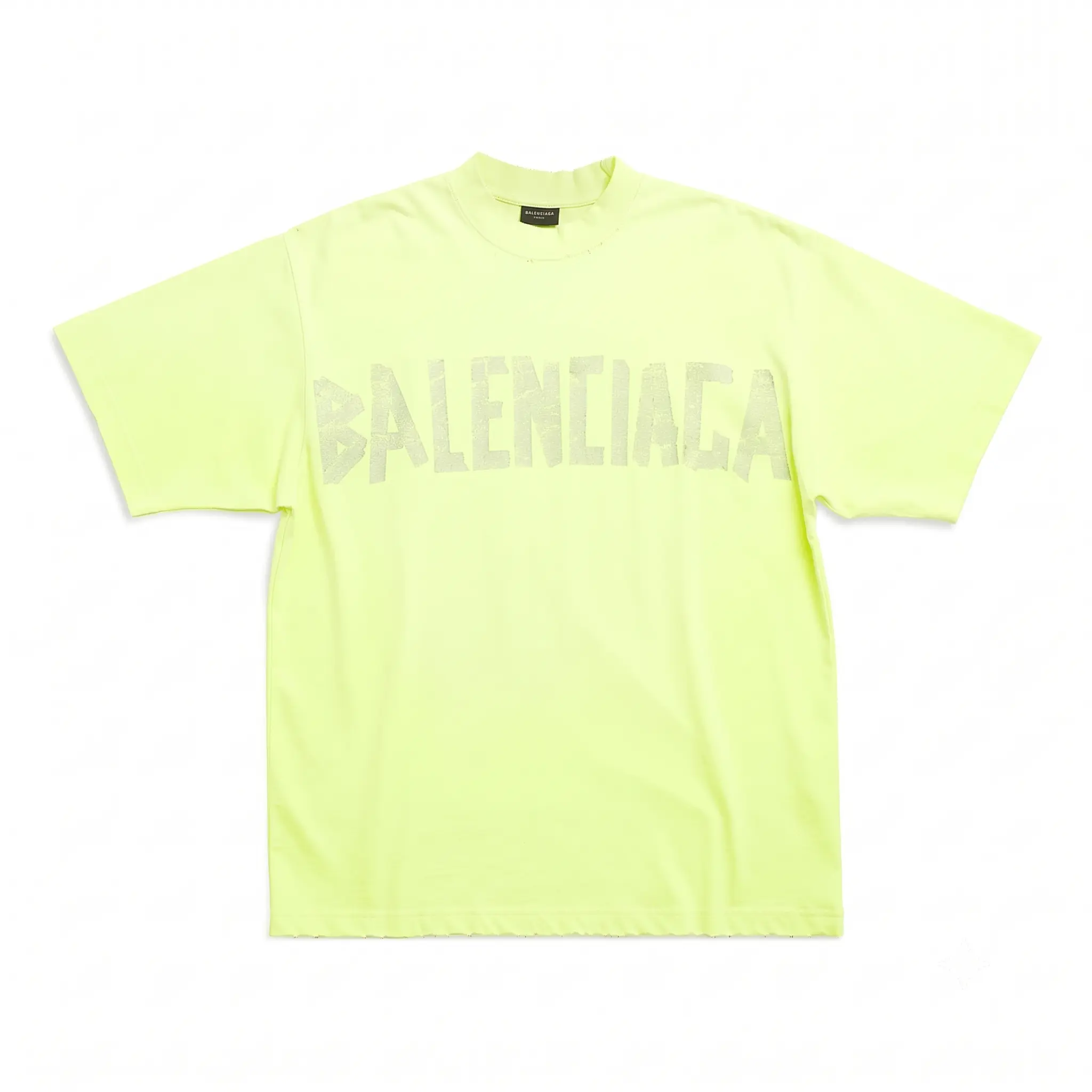 Balenciaga Men's Green Crew Neck Short-Sleeve T-Shirt - Streetwear Top with Fluo Tape Logo Print, Luxury Craftsmanship, Bold Colors, Brand New, XS-XXL Fit, Menswear Tshirt
