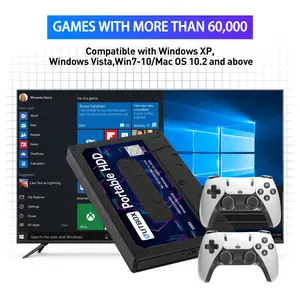 【Requires computer for use】2025 500GB Portable Gaming Hard Drive – 60,000+ Games, Dual 2.4G Wireless Controllers, Plug & play for laptop/PC/Windows/Mac