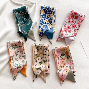 6-Pack New Women's Silk Scarves, Floral Pattern Lightweight Polyester Hair Bands, Handbags & Headbands, Hair Bandanas for Daily Wear, Beach, Office