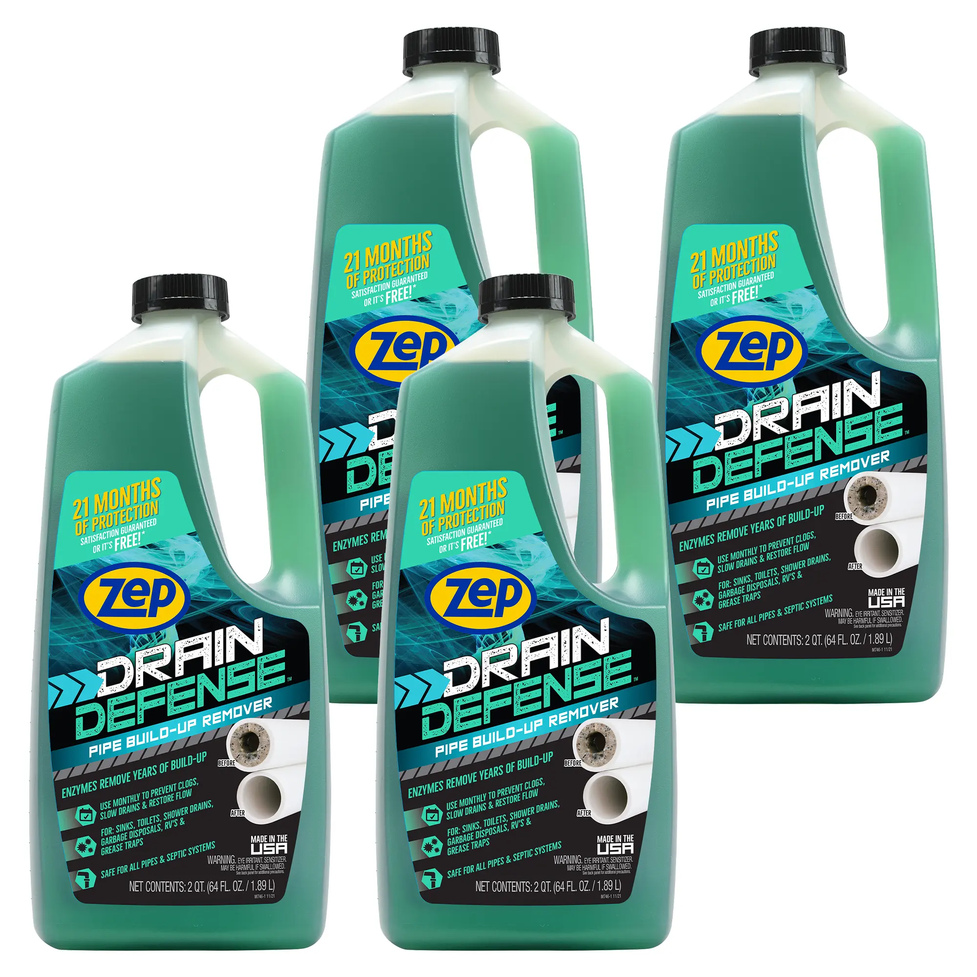Zep Drain Defense Pipe Build-Up Remover - 64 oz - Professional Strength Liquid Pipe Build Up Remover