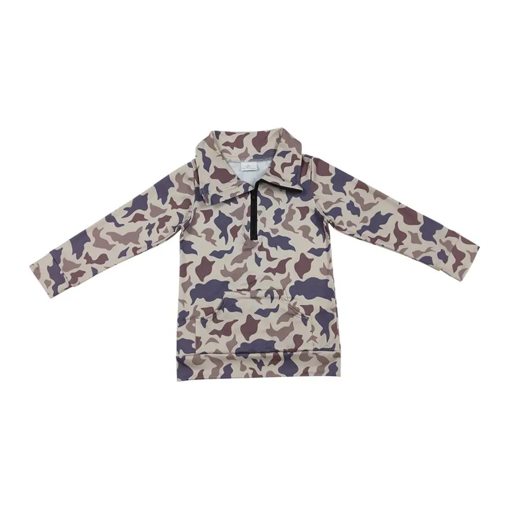 Boys' Camouflage Cotton-Spandex Mix Long-Sleeve Casual Loose Coat, Zipper-Front Minimalist Tops for 12-18m/4t, Machine Washable, True To Size, Cotton Blend, Camouflage Print, All Seasons