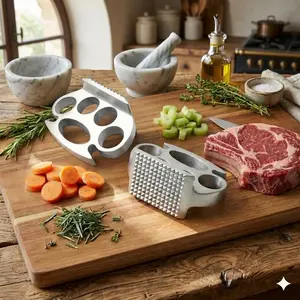 Mother's Day Gift  Ergonomic Grip Meat Tenderizer Tool One Piece Heavy Duty Stainless Steel Meat Hammer Easy Maintenance Kitchen Gadget for Steak Pork Utensils Metallic