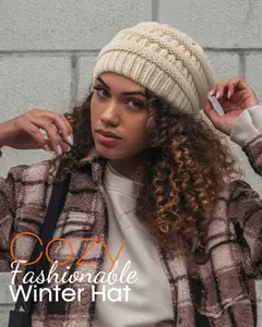 Chic Women's Winter Beanie - Cozy Satin Lined Chunky Cable Knit Slouchy Hat for Maximum Warmth