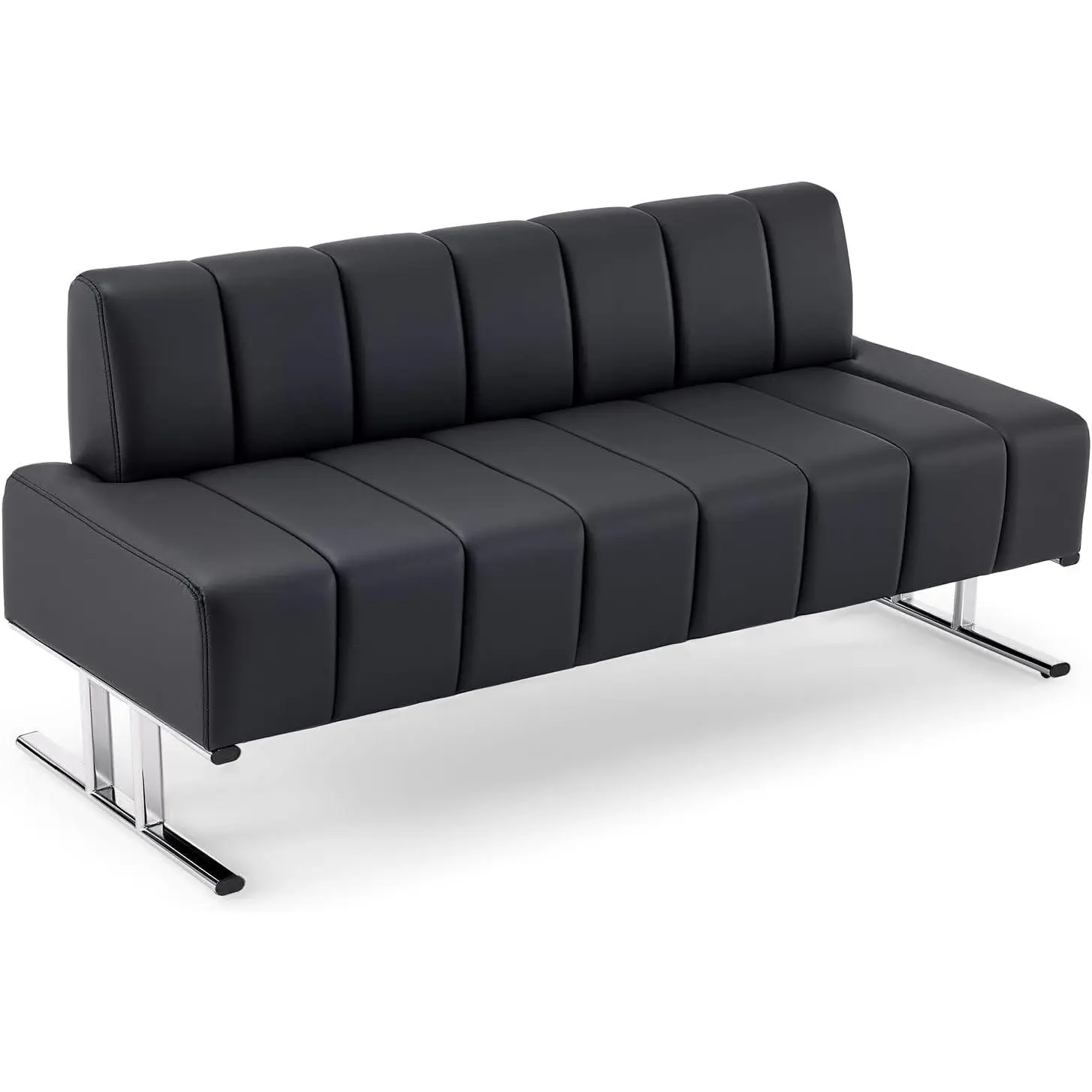 OmySalon PU Leather Upholstered Reception Chair - 59in Single-Back Cushioned Seat, Office Guest Seating, Commercial Lobby & Clinic Furniture, With Cushion