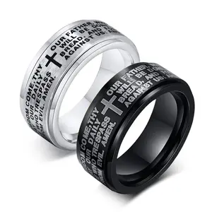 OIDEA Mens Christian Cross Spinner Ring Stainless Steel Anxiety Fidget Rotating 2-Pack Black Silver Bible Faith Statement Birthday Gift