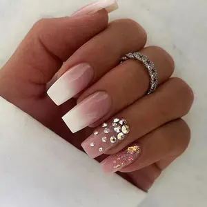 Ombre Rhinestone & Sequins Decor Press on Nails, 24pcs Removable False Nails for Women Girls Nail Art, Effortless Press on Nails Manicure Set