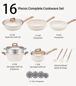 Nonstick Granite Cookware wite Sets 16 Pcs Stone Cookware Set,non stick frying pan set , pots and pans set ( Granite, induction cookware)