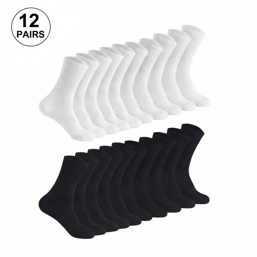Dexloo 12-Pair Premium Mugwort-Scented Mid-Calf Socks — Breathable Cotton, High Elasticity for Men & Women