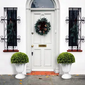 2 PCS 23” Artificial Plastic Pine Cone-shaped Leaves Topiary Ball Tree, Faux Potted Decorative Topiary Plant, UV Resistant Fake Plant in Pot for Home Gate Indoor Outdoor Patio Office Decor Accessory Nature Minimalist Ornaments Set