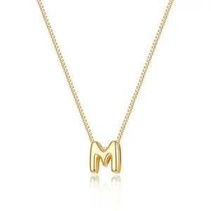Bubble Gold Letter Necklace for Women, 14k Gold Plated Balloon Initial Necklace, Dainty Gold Necklace for Women, Personalized Bubble Pendant Name Necklace, Fashion Accessories Trendy Jewelry
