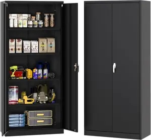 Garvee Metal Storage Cabinets with Lock and Doors, Tool Organizer with 4 Adjustable Layer Shelves, 72-Inch High Tool Cabinet for Home, Office