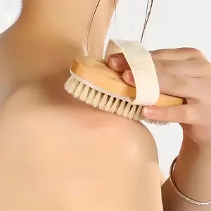 Natural Bristle Dry Brush, Exfoliating Scrubber for Lymphatic Drainage & Cellulite Reduction, Blood Circulation Booster & Pore Cleanser, Back Scrubber, Body Back Scrubber