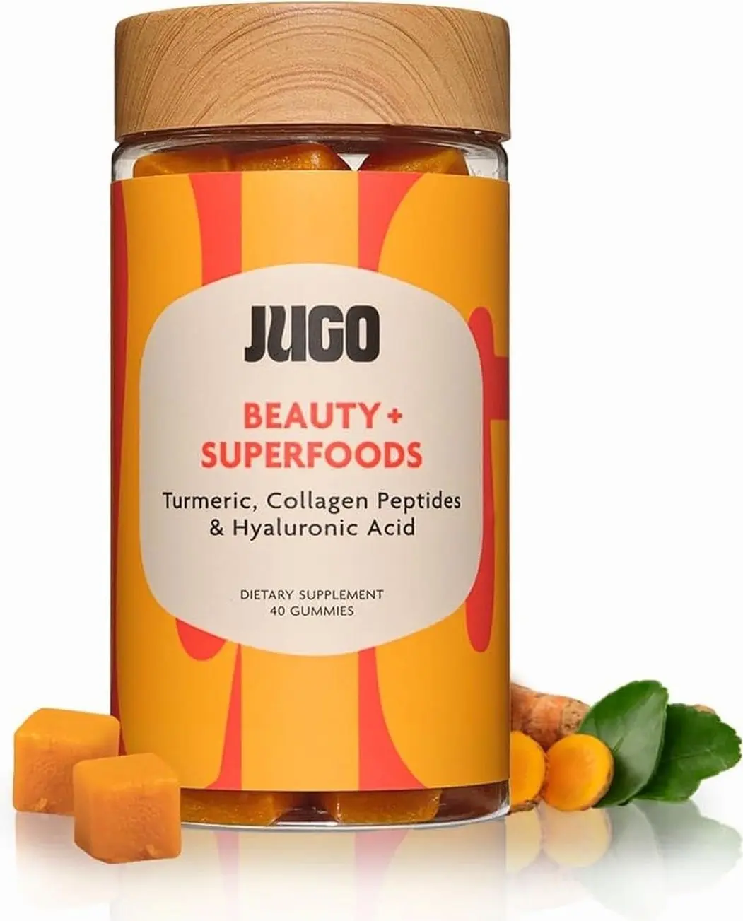 JUGO Beauty + SUPERFOODS Hair, Skin and Nails Collagen Gummies, Hyaluronic Acid and Turmeric Supplement, Cruelty-Free, Gelatin-Free and Gluten-Free Gummy Vitamins, Non-GMO, Made in USA, 40 Count
