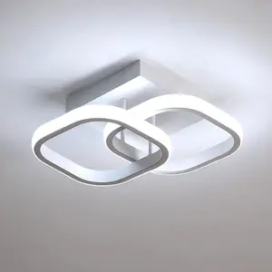 Square Modern LED Ceiling Light Fixture, 6500K Cool White Light Acrylic Hallway Light Fixture Ceiling Lamp for Hallway Kitchen Study Bedroom Living Room (White)