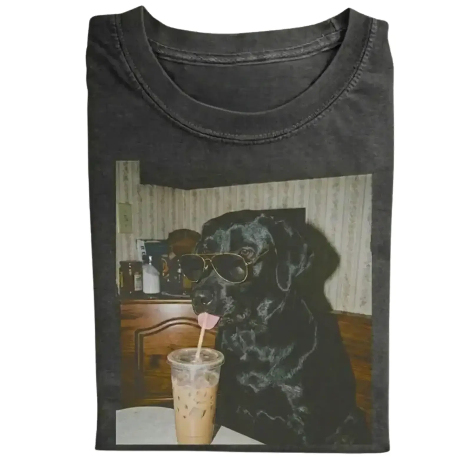 Black Labrador Drinking Iced Coffee Comfort Colors T-shirt, Vintage 90s Funny Edgy Dog Meme Tee, Unisex Fit Design, Casual Streetwear, Unique Pet Lover Gift