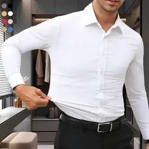 Men's slim-fit dark black long-sleeved shirt - lightweight and smooth texture - suitable for casual formal wear in various occasions - all-season shirt - flowing formal wear - well-fitted design