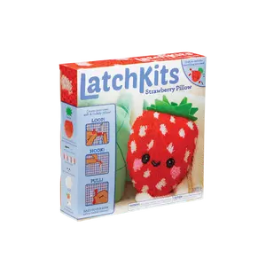LatchKits Strawberry Pillow - Latch Hook Kits for Kids, Arts and Crafts, Yarn Art, Kids Crafts, Toys for Girls, Birthday Gift for Girls, Easy to Follow Pattern, Hook Included, Craft Kits, Ages 6+