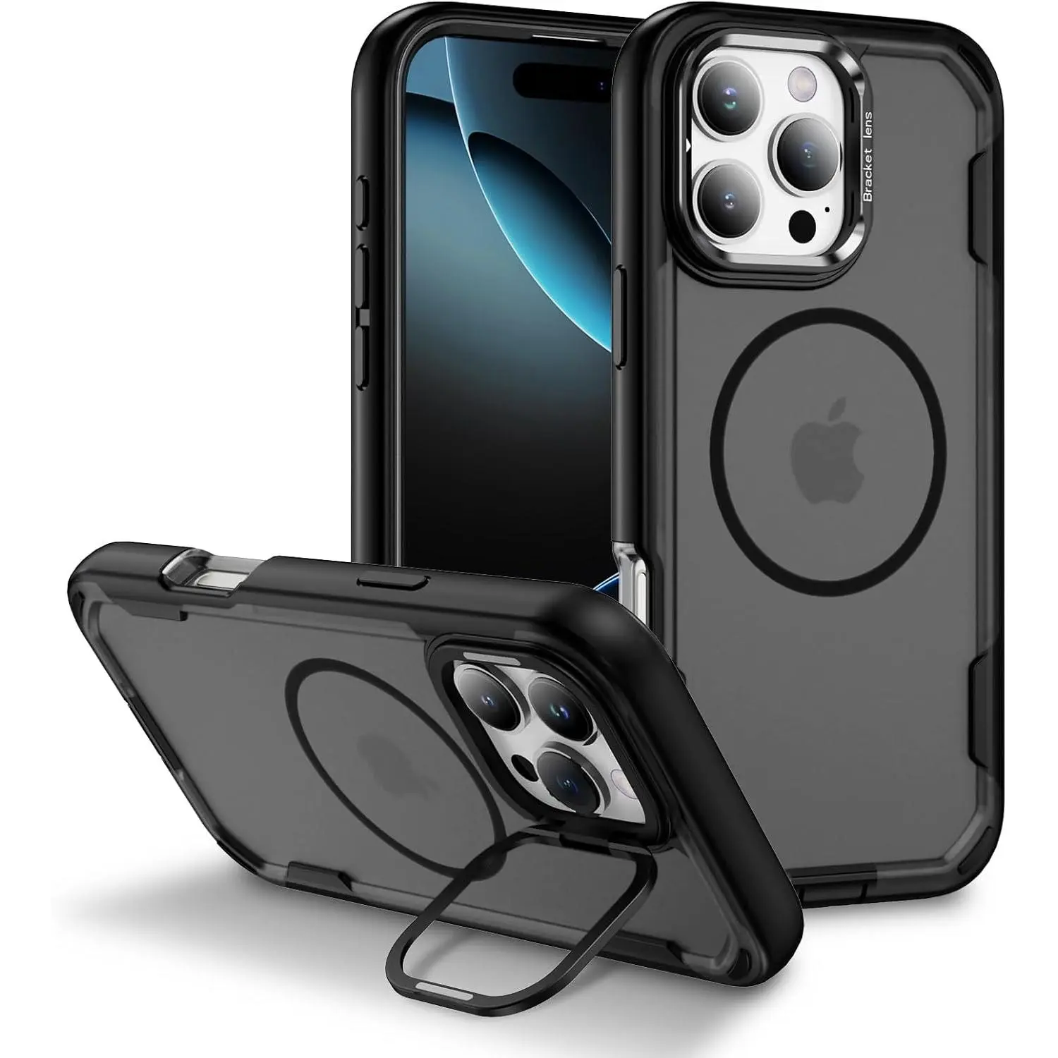 Oupeigar Black MagSafe-Compatible Cellphone Protector Case for iPhone 16 Pro Max - Military-Grade Drop-Proof Bumper, Shockproof Protective Cover with Stand, Tech Accessories for Handheld Smartphone Devices,summerwins