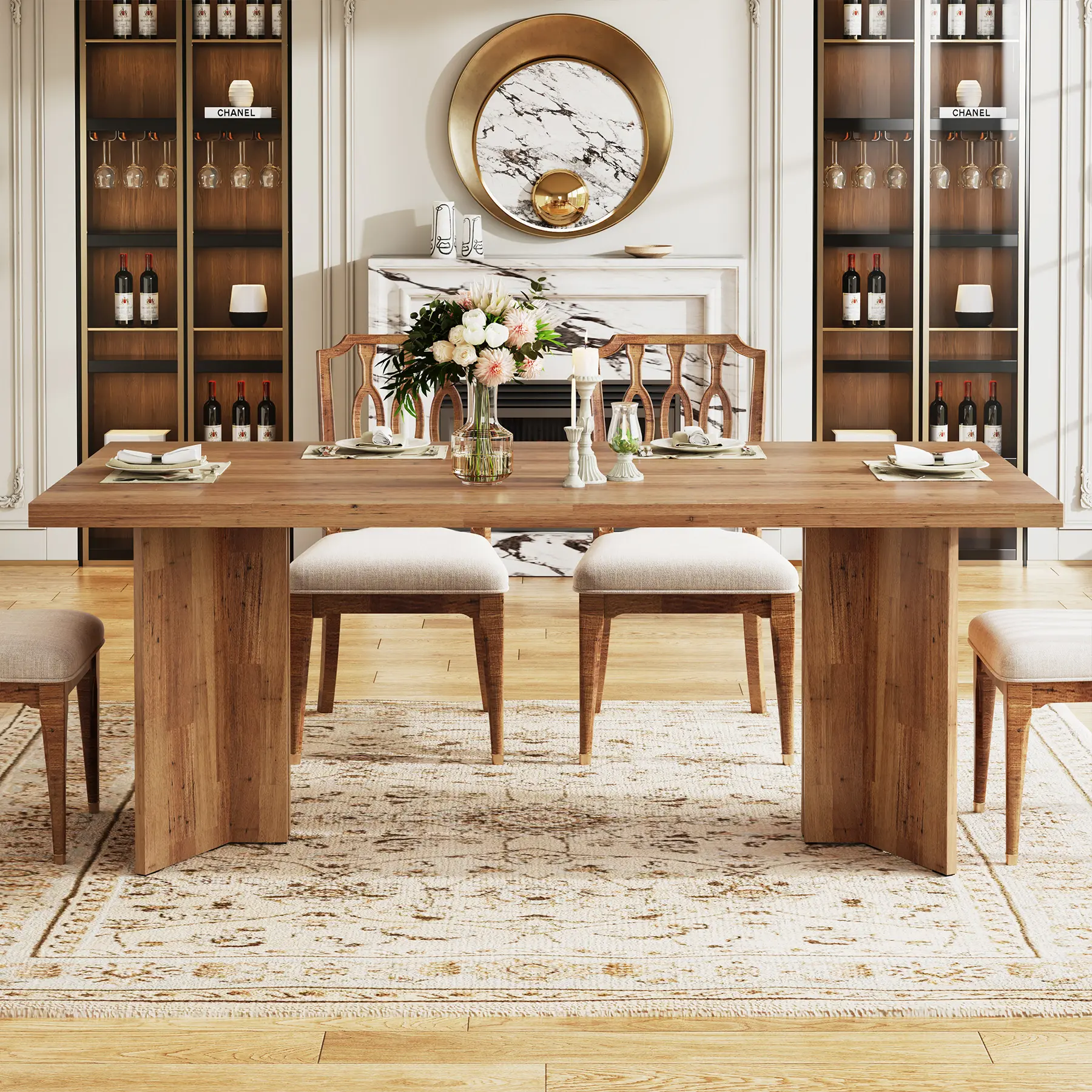 Tribesigns 63-inch Dining Table for 4-6, Farmhouse Kitchen Table with Large Tabletop, Rectangular Dinner Eating Table for Dining Room, Living Room Tribesigns 63-inch Dining Table for 4-6, Farmhouse Kitchen Table with Large Tabletop, Rectangular Dinner Eating Table for Dining Room, Living Room
