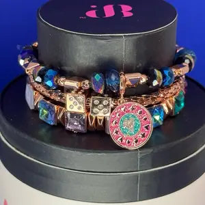 Bomb Party Stack - A Vegas Holiday RBP6511 BP Bracelets with Multicolor Gems and Rose Gold Accents