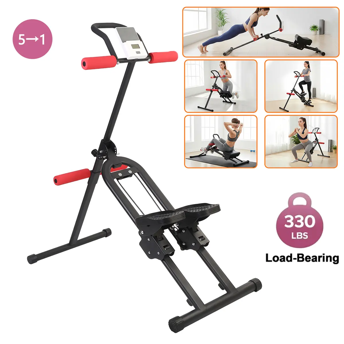 Adjustable Vertical Stepping Machine, Foldable Climber for Outdoor Home Gym, Multifunctional Core Workout Boost with LED Display & Handlebar Grip
