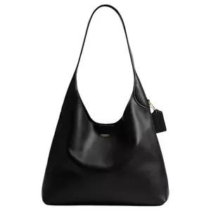 COACH Brooklyn 34 Gold Logo Embossed Pebbled Leather Underarm Shoulder Bag for Women in Black