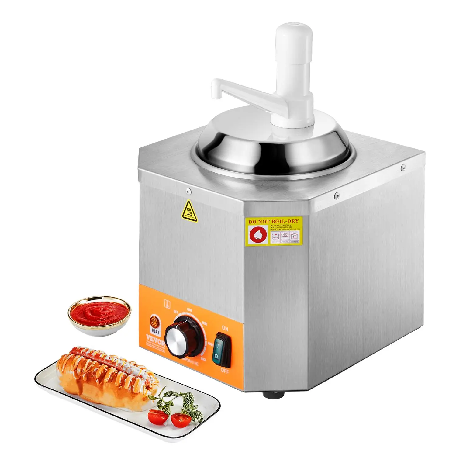 【Summerfinds】【Mother's Day】VEVOR Electric Cheese Dispenser with Pump, 2.4L Commercial Hot Fudge Warmer, Plastic Pump Dispenser, 86-230℉ Temp Adjustable Nacho Cheese Sauce Warmer, for Hot Fudge Cheese Caramel
