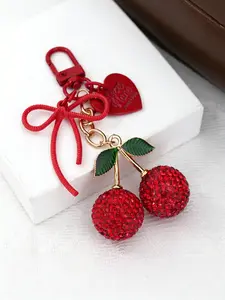 Bag Pendant Red Rhinestone Cherry Bag Charm Purse Charm Fashionable And Versatile Sweet And Cute 3d Accessories High Quality Not Easy To Rust Or Damage Gifts For Friends And Birthday Gifts For Bags, Boxes And Keys Keychain Charms For Bags