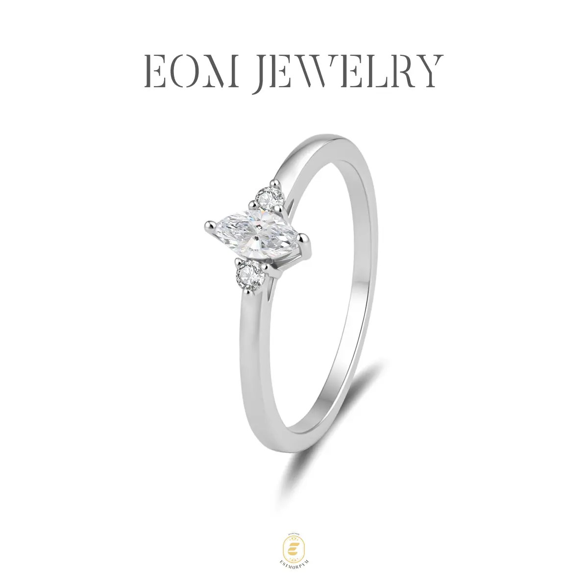 Moissanite Ethereal Marquise Promise Ring Silver-Plated Jewelry Wedding Engagement Anniversary Valentine's Day Birthday Gift Daily Wear