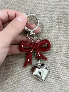 Bow Love Bag Charm Spring Buckle + Key Ring Double Buckle Design Sweet And Cool Girly Style Personalized Pendant Simple And High-End Wear-Resistant Material For Bag Key Earphone Box Friend Gift Birthday Gift
