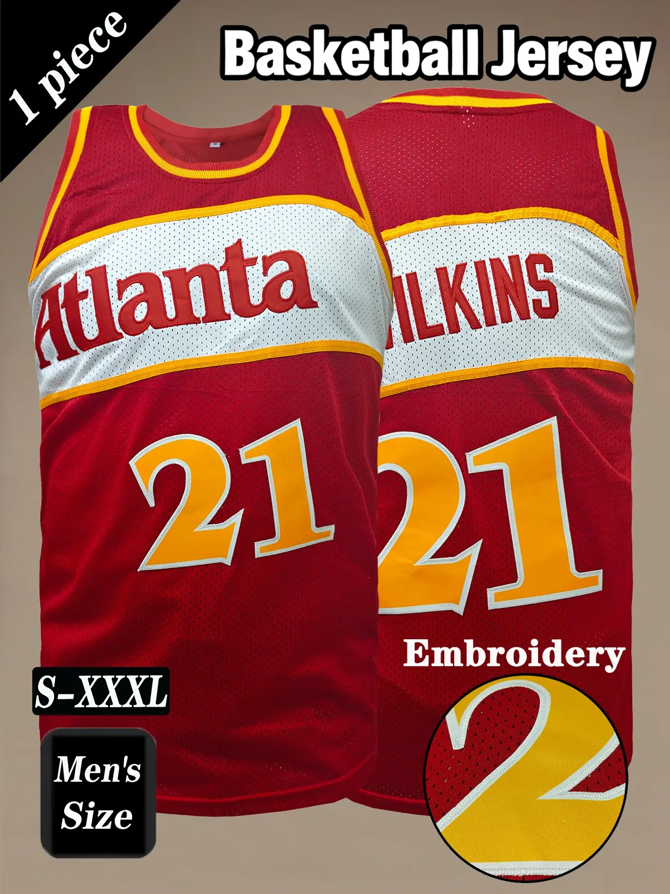 Men's 21 Retro Basketball Apparel Jersey, Vintage basketball jersey, Throwback Jersey, Workout Tops, Classic Atlanta Embroidered Sportswear, Loose Breathable Comfortable Tank Top, Suitable for Daily Outdoor Activities, Competitions, Training