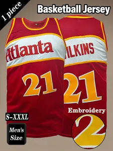 Men's # 21 Retro Basketball Apparel Jersey, Classic Atlanta Embroidered Sportswear, Loose Breathable and Comfortable Sleeveless Tank Top, Unisex Suitable for Daily Outdoor Activities, Competitions, Training, Running and Exercise, Sports Tops