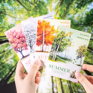 50 Sheets/bag Pet Sticker Pack, Tree Four Seasons Series, Landscape Theme Decorative Stickers for Journals & Water Bottles, Art Stickers