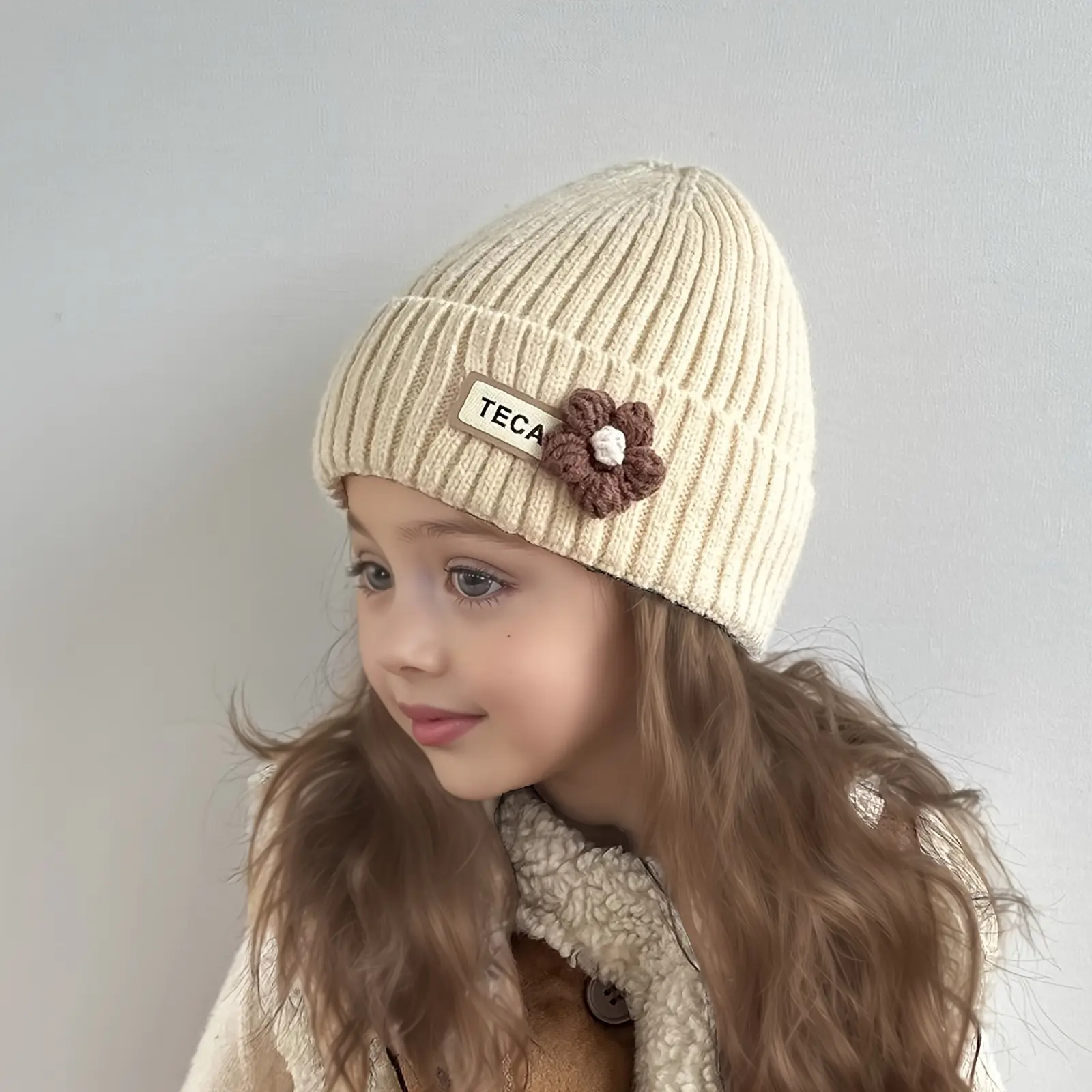 Kids' Knitted Beanie Hat for Girls, Simple Solid Color Winter Cap with Ear Protection to Keep Warm, Ages 3-8, Keep Warm Kids' Hats, Floral Kids' Hats